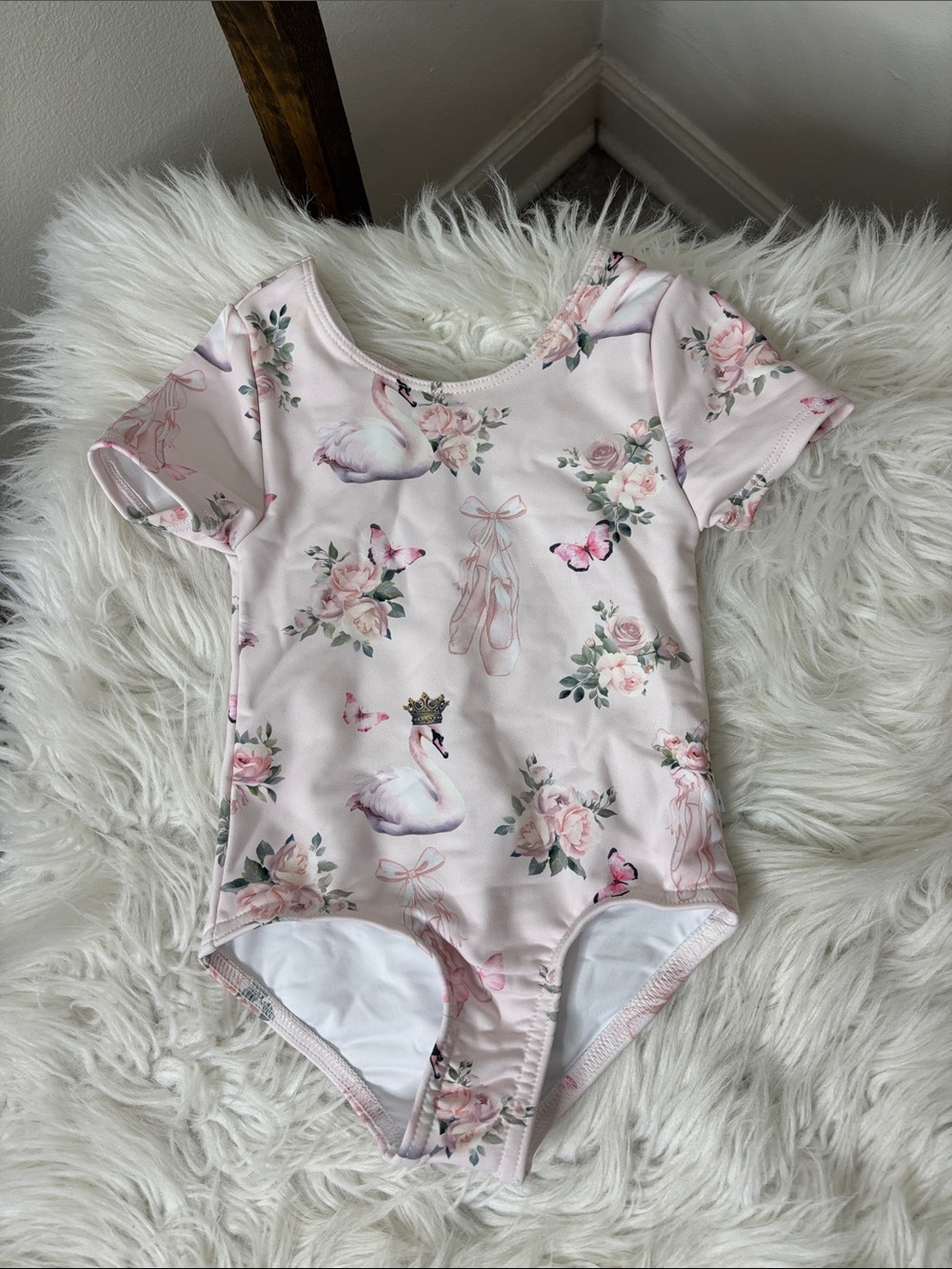 Posh Peanut Pink Swan & Ballet Print One-Piece Leotard Size 2T